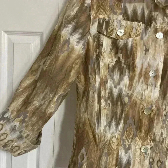 Ruby Rd cream tan & brown button down shirt - Picture 6 of 13